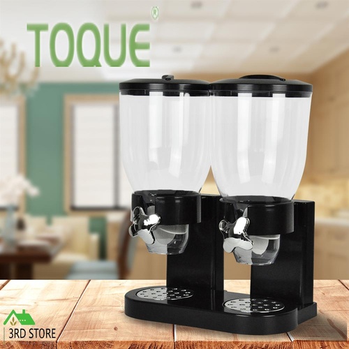 TOQUE Double Cereal Dispensers Dry Food Storage Container Dispense Machine Black