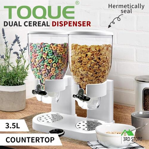 Double Cereal Dispenser Dry Food Storage Container Dispense Machine White