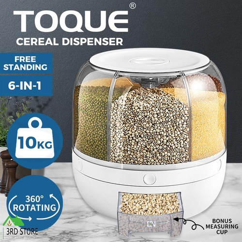 TOQUE Grain Storage Cereal Dispenser Rice Container Kitchen Rotating Food Case