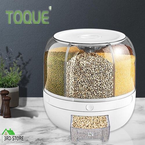 TOQUE Grain Storage Cereal Dispenser Rice Container Kitchen Rotating Food Case