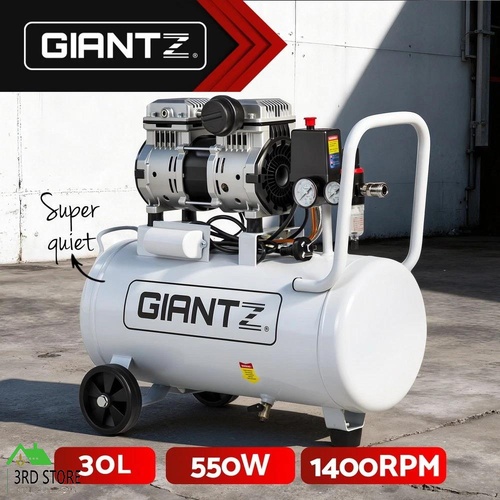 Giantz 30L Air Compressor Quiet 0.75HP Oil-Free Portable Tyre Inflator 40L/Min