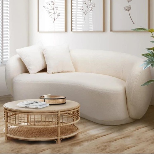 LivingFusion Millie 3 Seater Rounded Teddy Sofa White