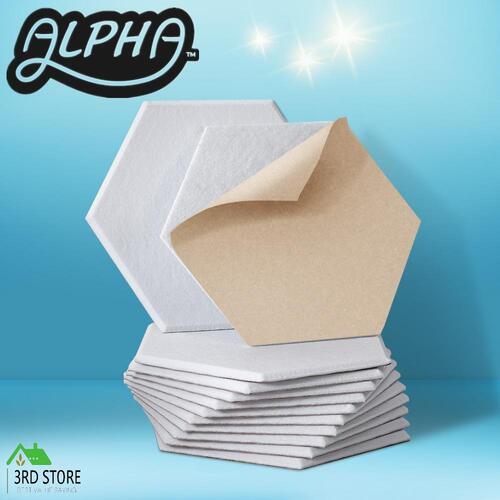 Alpha Acoustic Foam 12pcs 35x30x0.9cm Soundproof Absorption Panel Adhesive White