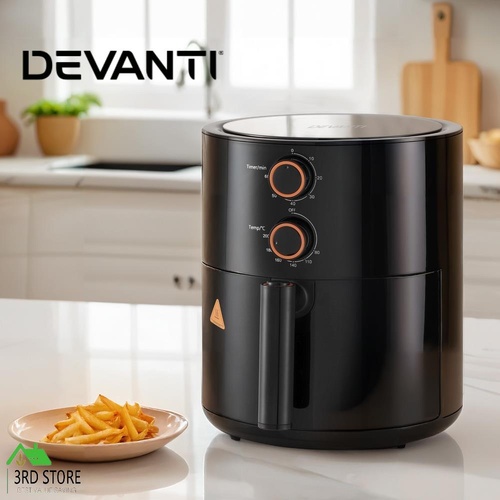 Devanti Air Fryer 4L Fryers Oven Knob Control Healthy Cooker Oil Free 1500W