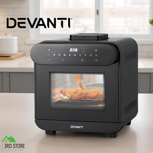 Devanti Air Fryer 15L Steam Fryers Oven LCD Touch Cooker Oil Free 1600W Black
