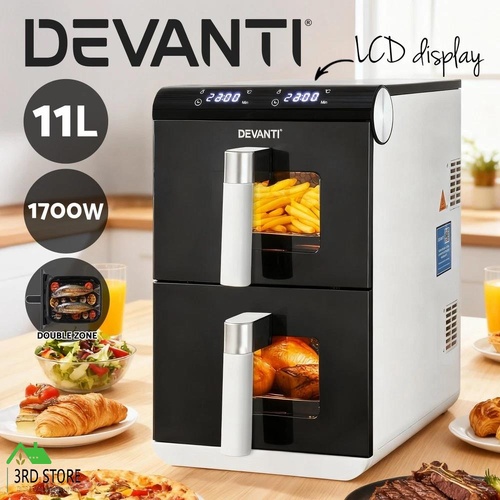 Devanti Air Fryer Oven 11L Dual Zone Fryers