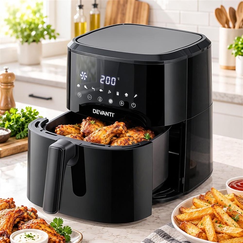 Devanti Air Fryer 6.5L 1700W Digital Touch 8 Presets Non-Stick Basket Black