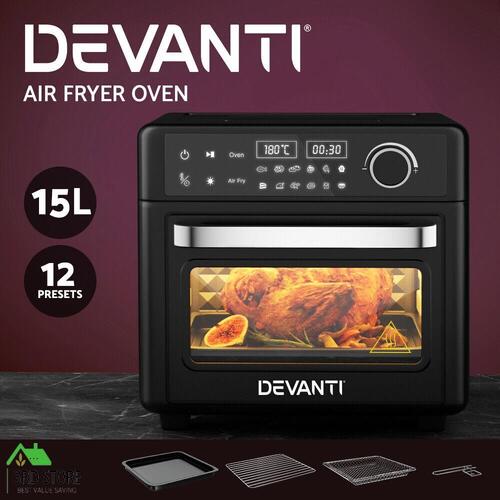 Devanti Air Fryer 15L LCD Fryers Kitchen Oven Oil Free Healthy Cooker 1200W