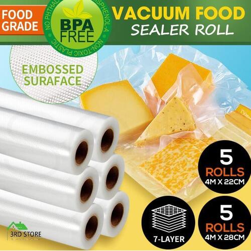 Vacuum Sealer Bags Food Storage Rolls Bag Fresh Saver Heat Commercial 22/28cm x5
