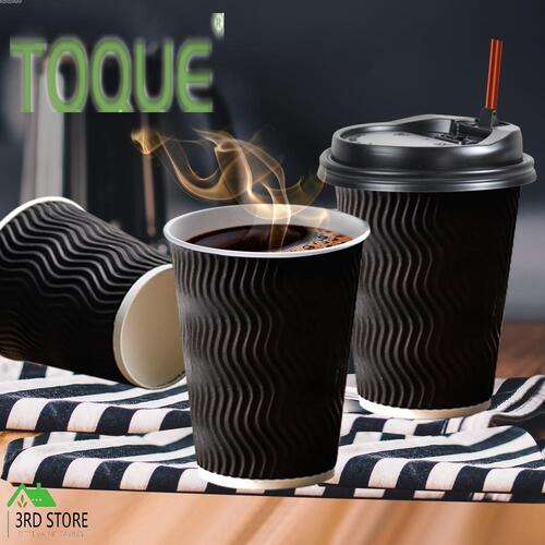 TOQUE Disposable Paper Coffee Cups Lids Bulk Takeaway Triple Wall 8OZ