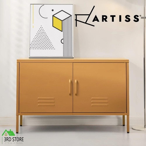 RETURNs Artiss Buffet Sideboard Cupboard Cabinet Storage Locker Metal Yellow BASE