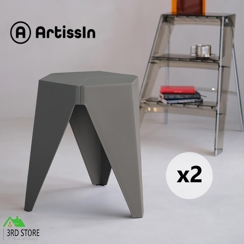 ArtissIn Set of 2 Puzzle Stool Plastic Stacking Stools Chair Outdoor Indoor Grey