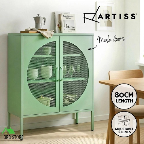 ArtissIn Buffet Sideboard Metal Locker Display Cabinet Storage Shelves Green
