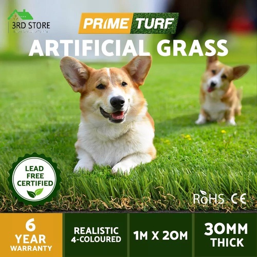 Primeturf Synthetic Turf Artificial Grass Fake Lawn 0.95mx20m Plastic Plant 30mm