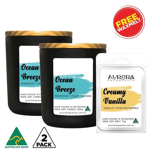 Aurora Ocean Breeze Soy Candle Australian Made 300g 2 Pack
