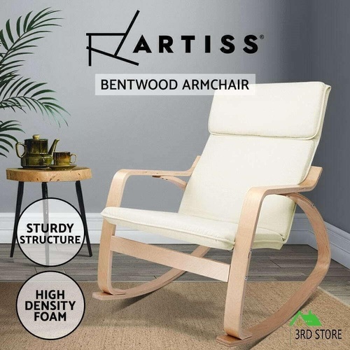 Artiss Bentwood Rocking Armchair Cushion Wooden Lounge Fabric Recliner Beige