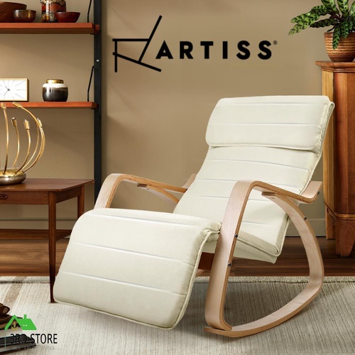 Artiss Bentwood Rocking Armchair Wooden Adjustable Lounge Fabric Recliner Beige