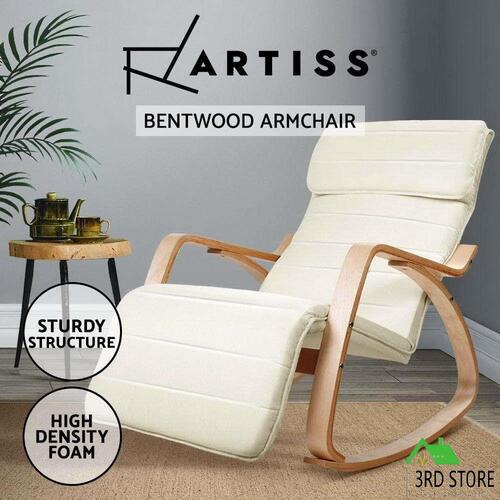 Artiss Bentwood Rocking Armchair Wooden Adjustable Lounge Fabric Recliner Beige