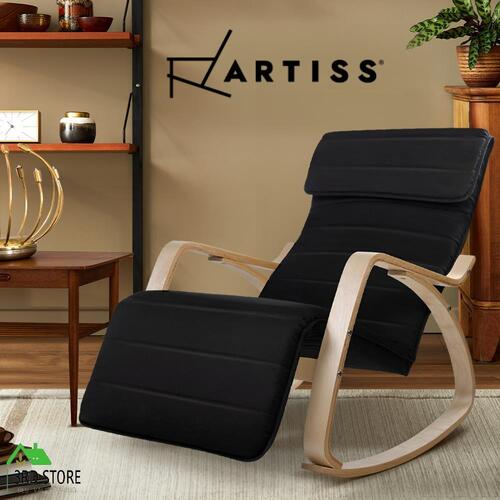 Artiss Bentwood Rocking Armchair Wooden Adjustable Lounge Fabric Recliner Black
