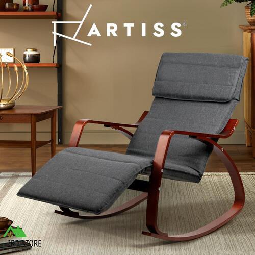 Artiss Bentwood Rocking Armchair Wooden Adjust Footrest Lounge Recliner Charcoal