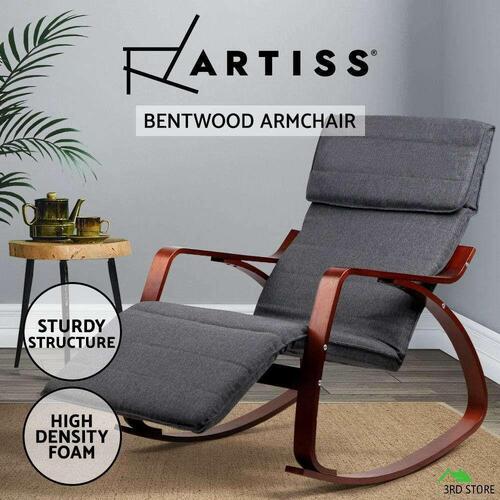 Artiss Bentwood Rocking Armchair Wooden Adjust Footrest Lounge Recliner Charcoal