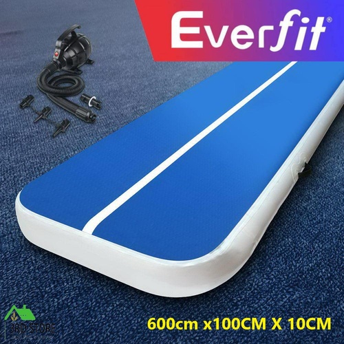 Everfit 6X1M Inflatable Air Track Mat 20CM Thick with Pump Tumbling Gymnastics Blue