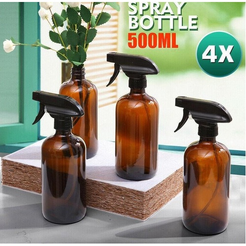 4x 500ml Amber Glass Spray Bottles Trigger Water Sprayer Aromatherapy Dispenser