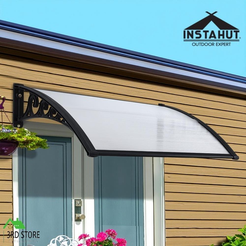 Instahut Window Door Awning 0.8mx1m Transparent Hollow PC Panel Plastic Frame