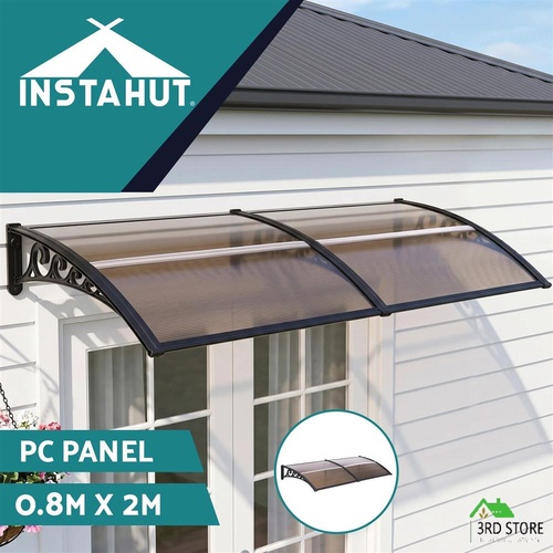 Instahut Window Door Awning 0.8mx2m Brown Hollow PC Panel Plastic Frame
