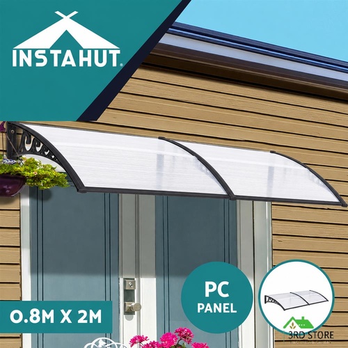 Instahut Window Door Awning 0.8mx2m Transparent Hollow PC Panel Plastic Frame