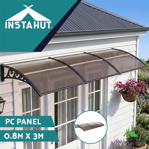 Instahut Window Door Awning 0.8mx3m Brown Hollow PC Panel Plastic Frame