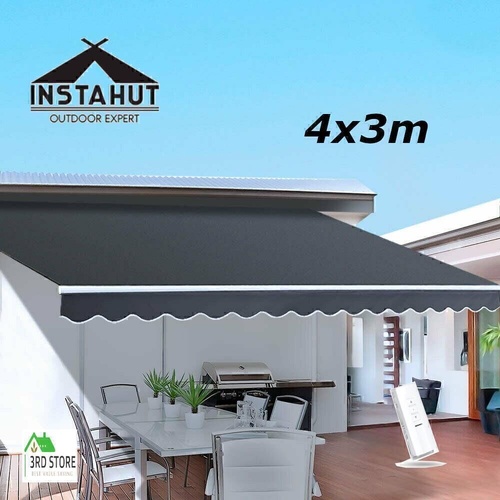 Instahut Retractable Folding Arm Awning Motorised Outdoor Shade 4X3M