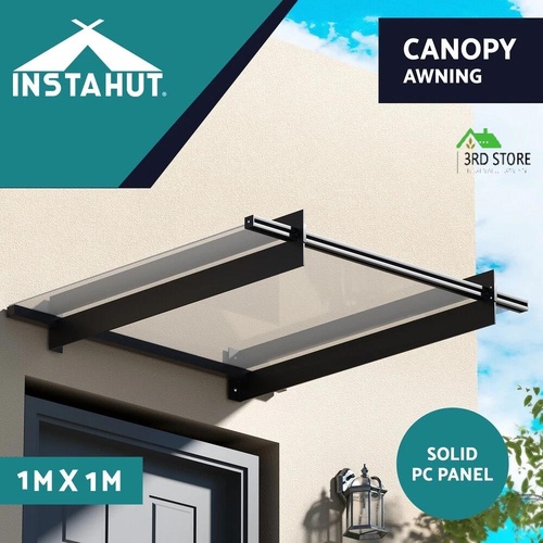 Instahut Window Door Awning Canopy 1mx1m Flat Transparent Sheet Metal Frame