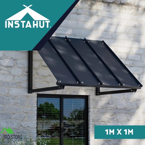Instahut Window Door Awning Canopy 1mx1.2m Black Metal Frame