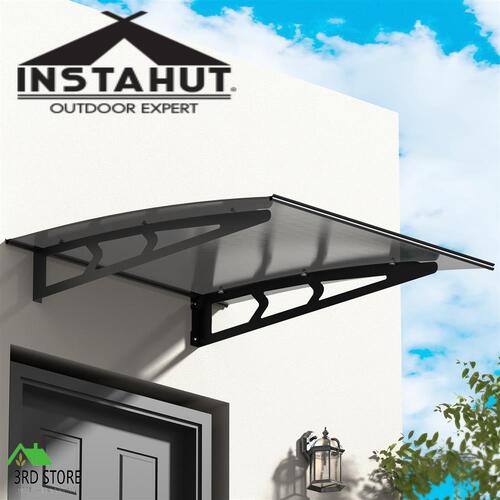 Instahut Window Door Awning Canopy 1mx1m Grey Solid Sheet Metal Frame