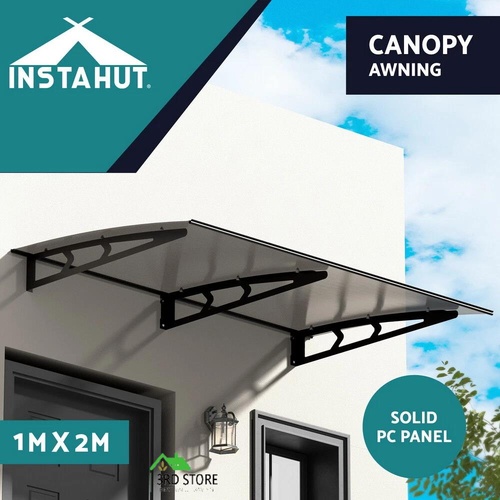 Instahut Window Door Awning Canopy 1mx2m Grey Solid Sheet Metal Frame