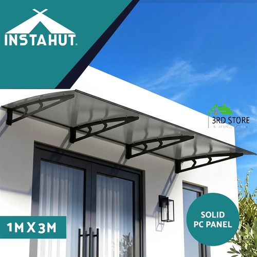 Instahut Window Door Awning Canopy 1m x 3m Grey Solid Sheet Metal Frame