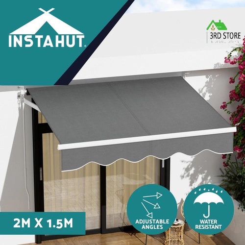 Instahut Retractable Folding Arm Awning Outdoor Canopy 2Mx1.5M Sunshade Grey