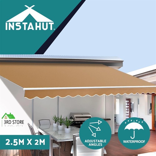 Instahut Retractable Folding Arm Awning Manual Sunshade 2.5Mx2M Beige