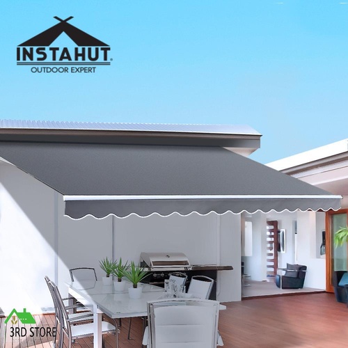 Instahut Folding Arm Awning Outdoor Awning Retractable Sunshade 2.5Mx2M Grey