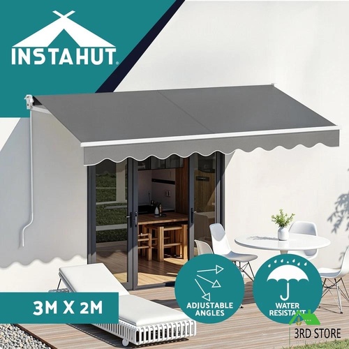 Instahut Retractable Folding Arm Awning Manual Sunshade 3M X 2M Grey