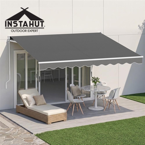 Instahut Retractable Folding Arm Awning Manual Sunshade 3.5M X 3M Grey