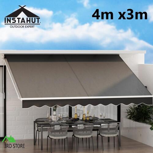 Instahut Retractable Folding Arm Awning Outdoor Awning Canopy 4Mx3M Grey