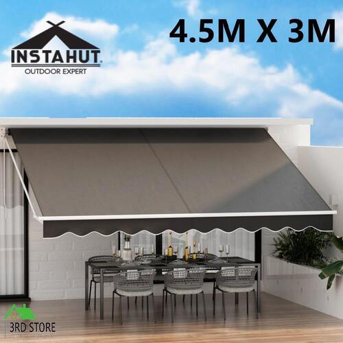 Instahut Retractable Folding Arm Awning Outdoor Awning 4.5Mx3M Canopy Grey