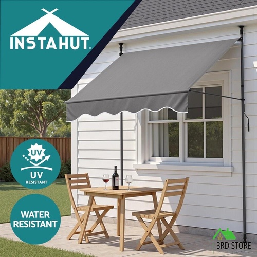 Instahut Window Fixed Pivot Arm Awning Outdoor Door Canopy 2X1.8M Grey