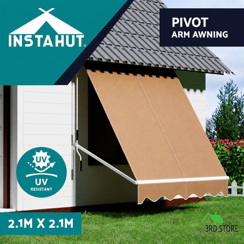 Instahut Retractable Fixed Pivot Arm Window Awning Outdoor Blinds 2.1X2.1M Beige