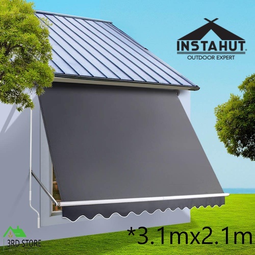 Instahut Window Fixed Pivot Arm Awning Outdoor Blinds Retractable Canopy3.1X2.1M