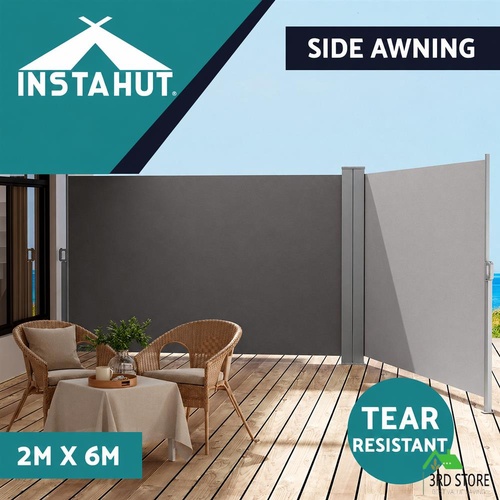 Instahut Side Awning Sun Shade Outdoor Retractable Privacy Screen 2X6M Grey