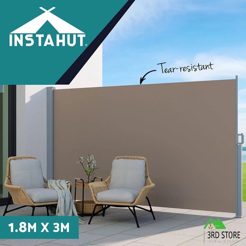Instahut Side Awning Sun Shade Outdoor Blinds Retractable Screen 1.8X3M Brown
