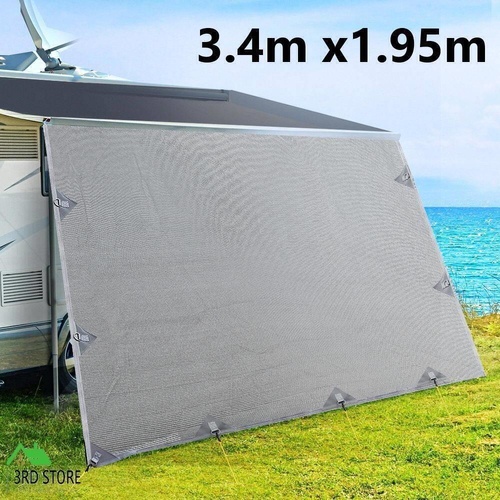 3.4M Caravan Privacy Screens 1.95m Roll Out Awning End Wall Side Sun Shade